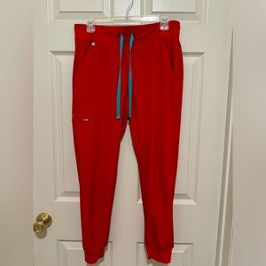 FIGS cherry red jogger scrub pants in size small petite